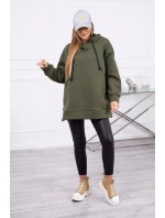 Dámská zateplená mikina s kapucí 9380 Khaki zelená - K-Fashion