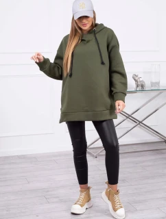 Dámská zateplená mikina s kapucí 9380 Khaki zelená - K-Fashion