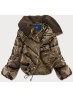 Hnědá krátká dámská oversize bunda se širokými rukávy (J9-016) Hnědá krátká dámská oversize bunda se širokými rukávy (J9-016)