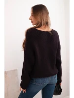 Dámský svetr s příměsí vlny s výstřihem do V švestkový