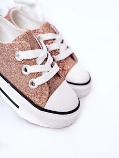 Dětské Brokátové Tenisky Růžové Zlato Bling-Bling