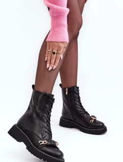 Dámské kožené pracovní kotníkové boty s ozdobou, černá S.Barski