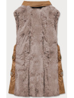 Elegantní vesta v karamelovo-béžové barvě z eko kůže a kožešiny (BR9592-48022)