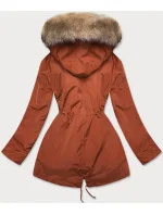 Rudo-světle béžová dámská zimní bunda s mechovitou kožešinovou podšívkou (w553) Rudo-světle béžová dámská zimní bunda s mechovitou kožešinovou podšívkou (w553)