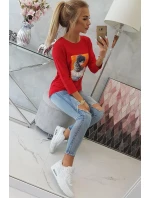 Halenka s 3D grafikou, krajková červená