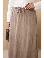 Dámská sukně Plus Size bavlněná mušelínová s volánem a gumičkou v pase fango
