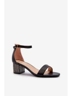 Dámské sandály z eko kůže na zdobeném podpatku černé Wiatalia