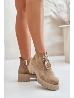 Semišové Boty Se Zlatou Dekorací Béžové Zazoo 2952