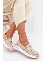 Dámské vzorované mokasíny z přírodní kůže béžové Kemela