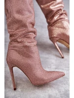 Módní kozačky na vysokém podpatku s kubickými zirkony růžove Lovisa Módní kozačky na vysokém podpatku s kubickými zirkony růžove Lovisa