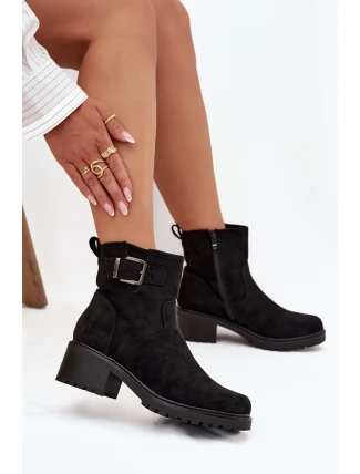 Dámské kotníkové boty na nízkém podpatku s klípkem a s přezkou Helvina – černé