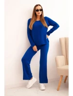 Dámský svetr s širokými nohavicemi a dlouhým rukávem chabrový