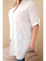 Dámské šaty Plus Size s výšivkou a ohrnovacími rukávy bílá