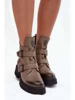 Dámské kotníkové boty z pravé kůže se sponami a ozdobným detailem Zazoo – tmavě béžové