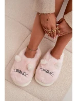 Dámské huňaté pantofle s motivem úsměvu – růžové Lexira