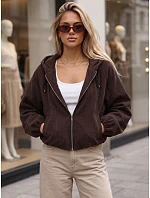 Dámská oversizeová kordová bunda s kapucí, čokoládová, FashionStreet TY6061 Dámská oversizeová kordová bunda s kapucí, čokoládová, FashionStreet TY6061