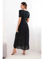 Dámské bavlněné midi šaty s krátkým rukávem a rozšířeným spodkem černá