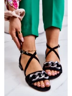 Dámské semišové sandály s řetízkem Laura Messi 2365 Černá Dámské semišové sandály s řetízkem Laura Messi 2365 Černá
