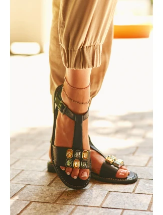 Elegantní Dámské Sandály S Ozdobnými Detaily S.Barski KV27-030 Černé