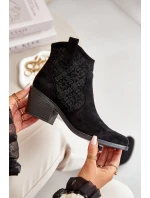 Děrované Kozačky Na Zip Eko Semišové Černé S.Barski HY42-944