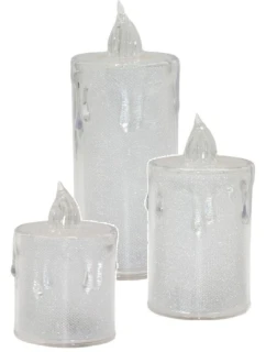 DEKORATIVNÍ SVÍČKA 3 KS TRANSPARENTNÍ TEPLÁ BÍLÁ 1 LED