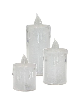 DEKORATIVNÍ SVÍČKA 3 KS TRANSPARENTNÍ TEPLÁ BÍLÁ 1 LED