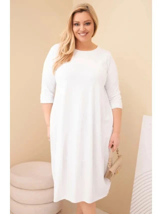 Dámská bavlněná sukýnka Plus Size s ohrnutým rukávem a kapsami bílá