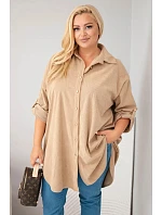 Dámská košile Plus Size z viskózy manšestrová s odepínacími rukávy camelová Dámská košile Plus Size z viskózy manšestrová s odepínacími rukávy camelová