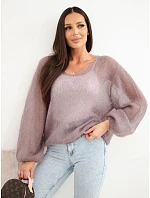 Dámský svetr z 70 % kid mohair s výstřihem do V volného střihu fango zelená Dámský svetr z 70 % kid mohair s výstřihem do V volného střihu fango zelená