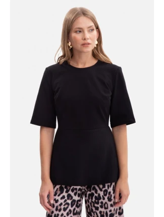 B305 Pletený top s peplum - černý
