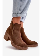 Zateplené Dámské Boty Na Podpatku Z Ekologického Zamsu Tmavě Hnědé Velarilla