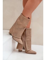 Ozdobené Lesklé Botky S Otočeným Svrškem Na Podpatku Zateplené Béžové Xistaria