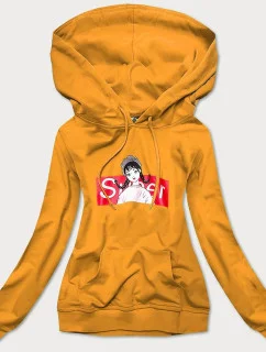 Dámská sportovní mikina v hořčicové barvě s kapucí (N4596)