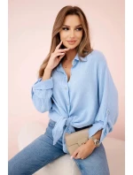 Bavlněná mušelínová košile oversize modrý