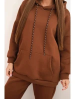 Dámský teplákový komplet zateplený z bavlny s kapucí camelový