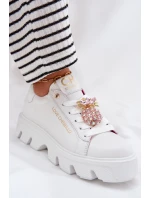 Kožené tenisky s ozdobnou broží ananas CheBello 4651 bílé