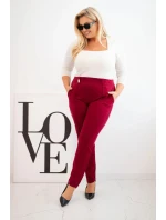 Dámské bavlněné kalhoty Plus Size s elastickým pasem bordové