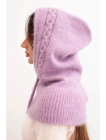 Dámská čepice s kapucí a pleteným uzlem světle fialová Dámská čepice s kapucí a pleteným uzlem světle fialová