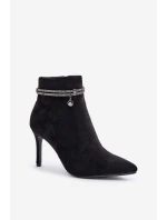 Boty Na Podpatku S Dekorativním Pásem Eko Sametové Vinceza 16469 Černé