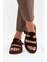 Dámské pantofle s pásky a zlatým sponem Černé Ulirissa