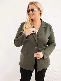 Dámská viskózová blazer Plus Size s dlouhým rukávem a límcem tmavě mátová