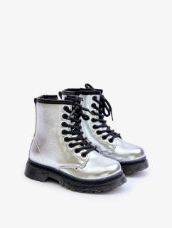 Zateplené Dívčí Lakované Kotníkové Boty Na Zip Stříbrné Novita