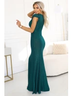 598-2 IRINA oslnivé dlouhé šaty s brokátem, obálkovým výstřihem a rozparkem na nohou - lahvově zelené 598-2 IRINA oslnivé dlouhé šaty s brokátem, obálkovým výstřihem a rozparkem na nohou - lahvově zelené