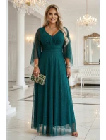 655-2 Dlouhé lehké třpytivé šaty s výstřihem a průhlednými rukávy - smaragdově zelené 655-2 Dlouhé lehké třpytivé šaty s výstřihem a průhlednými rukávy - smaragdově zelené