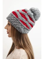 Dámská zimní pletená čepice s bambulí a copánkovým vzorem K466 šedá