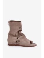 Zazoo 3437 Dámské Semišové Sandály S Hřebínkem Na Zip Beige