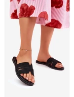 Dámské Pantofle Na Plochém Podpatku S Výřezy Eko Semišové Černé Teterre