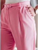 Ležérní dámské plisované kalhoty s páskem PLISSO pink FashionStreet UY2519