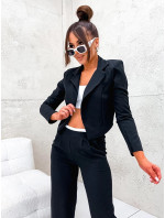 Černý dámský komplet - krátké sako a široké kalhoty (8263)