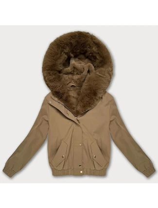 Tmavě béžová krátká bunda s kožešinovou podšívkou S'West (B8506-22)